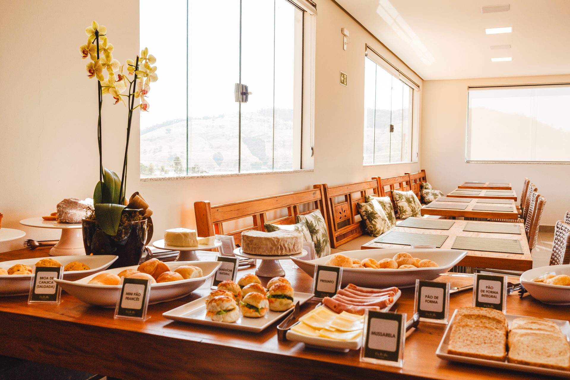 Breakfast buffet with Minas Gerais baked goods, cakes and breads