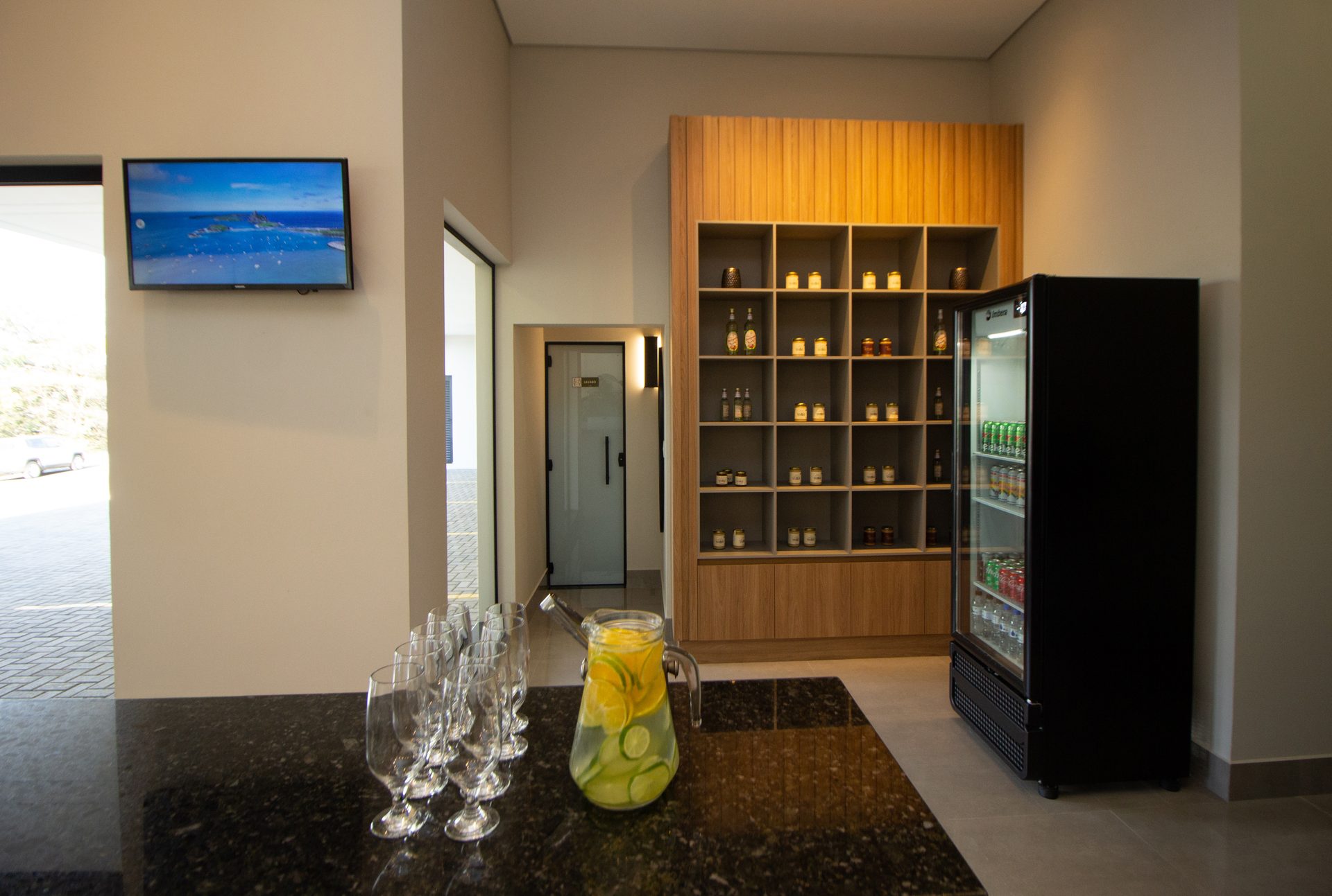 Convenience corner at Bellville Pousada, with drinks and local products