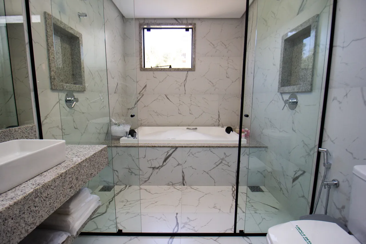 Marble bathroom of the Master Suite, with a hot tub